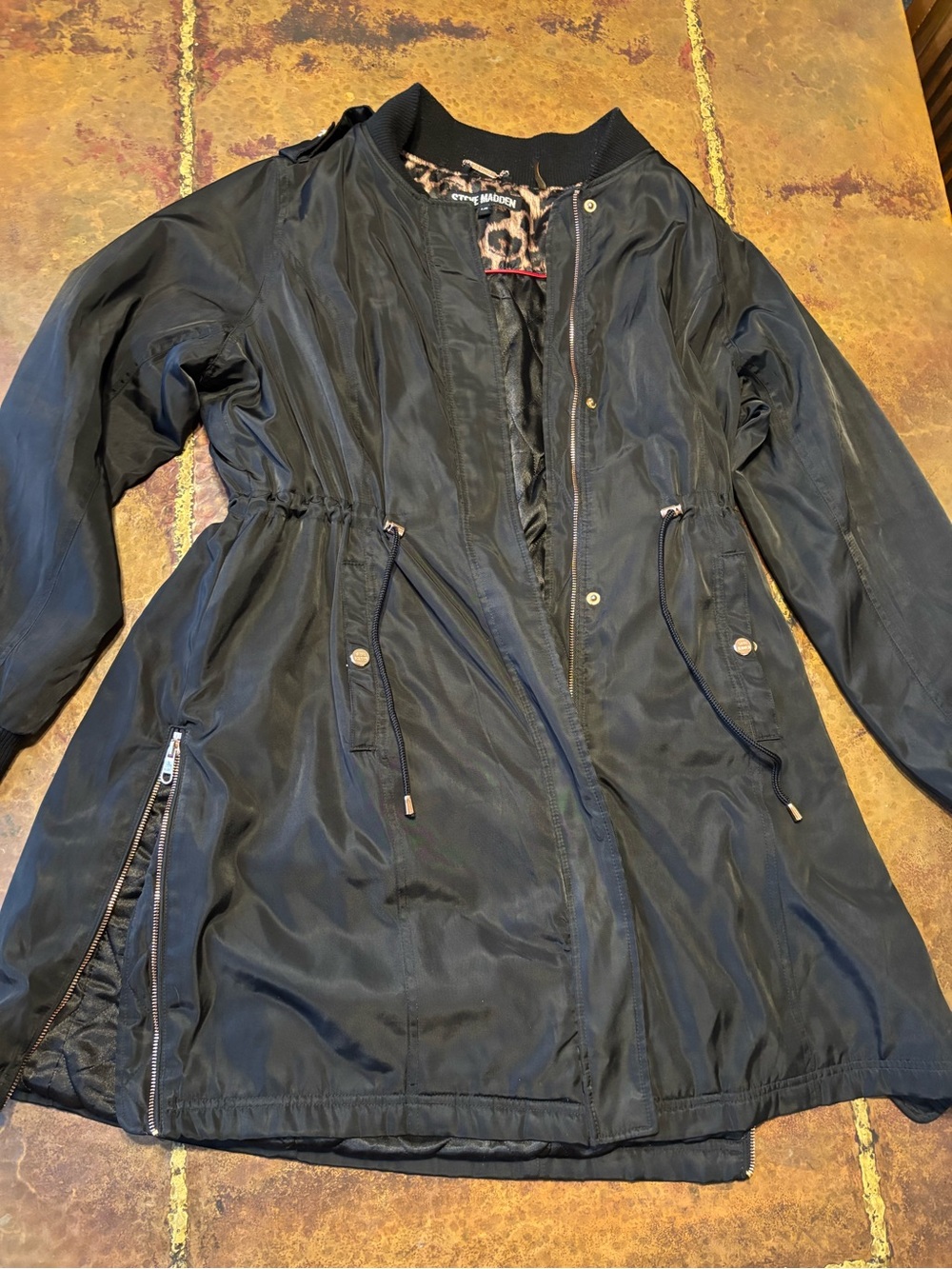 Steve Madden Black Utility Anorak Jacket with Leopard Trim